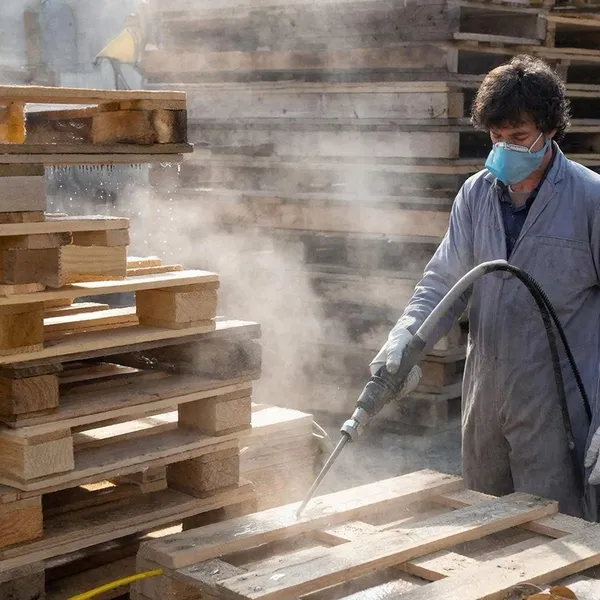 обработка паллет вручную с использованием специальных средств